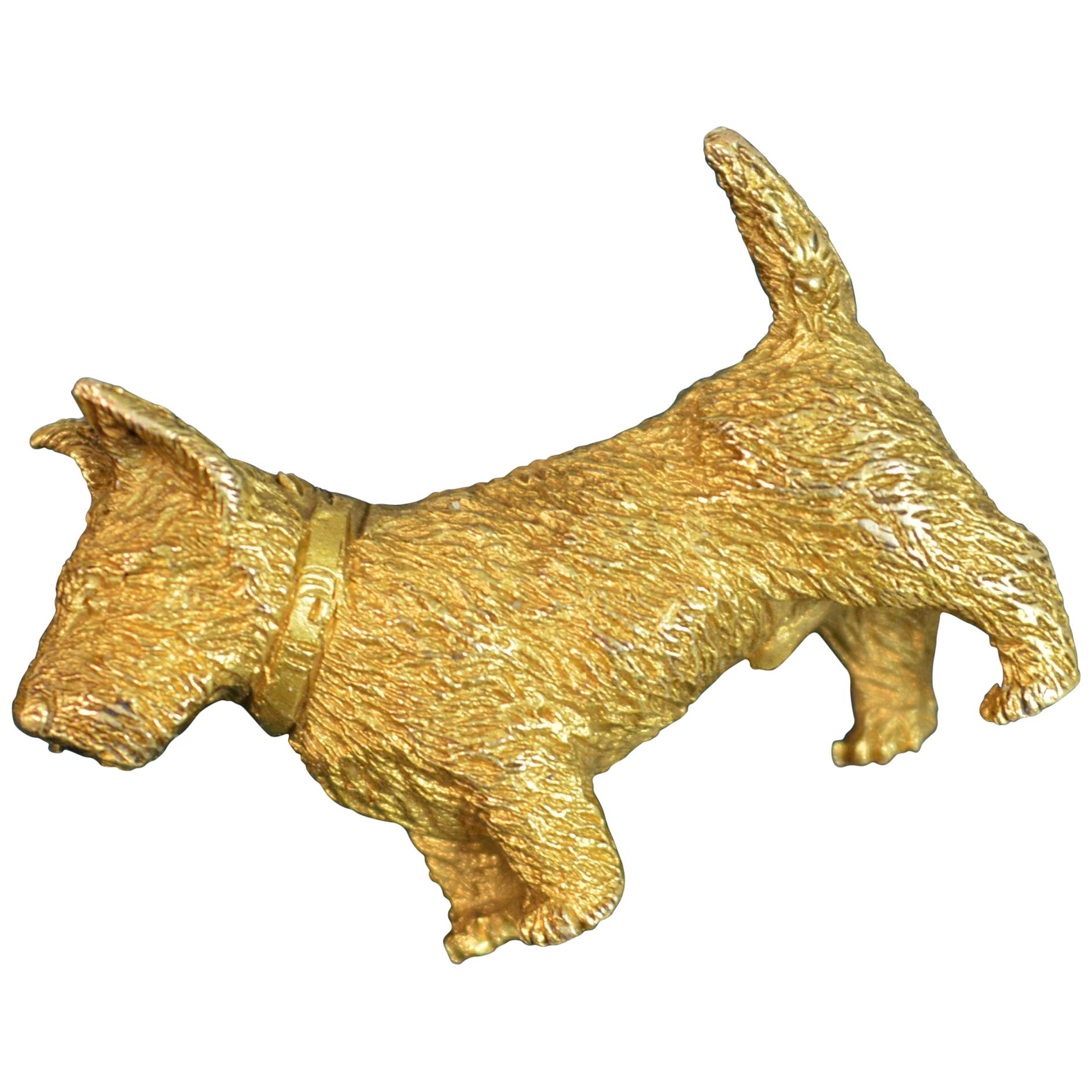 Victorian 15 Carat Gold Alabaster & Wilson Scottish Scottie Terrier Brooch