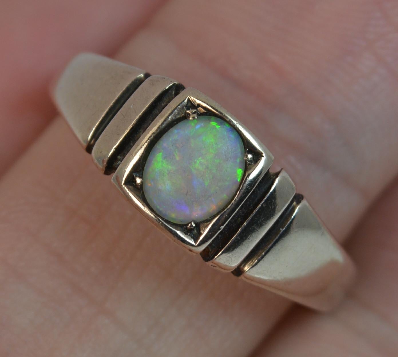 Women's or Men's Victorian 15 Carat Gold and Opal Solitaire Gypsy Solitaire Stack Ring