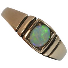 Vintage Victorian 15 Carat Gold and Opal Solitaire Gypsy Solitaire Stack Ring