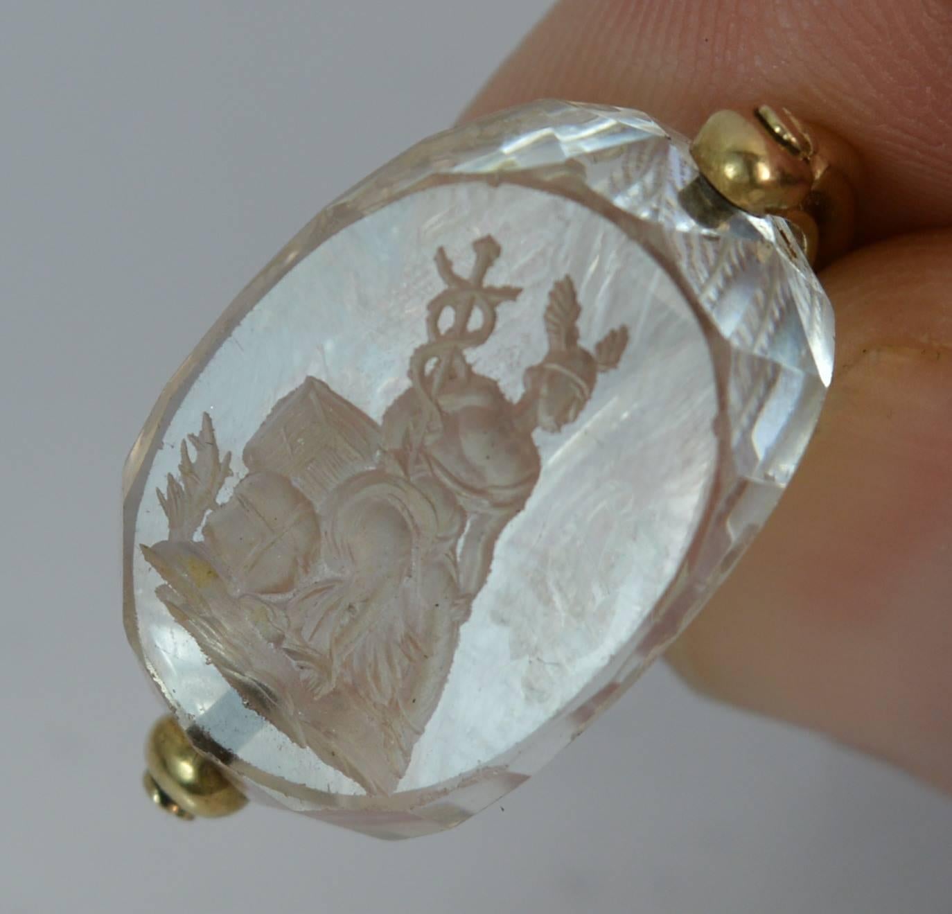 Victorian 15 Carat Gold and Rock Crystal Hermes God Intaglio Swivel Pendant 5