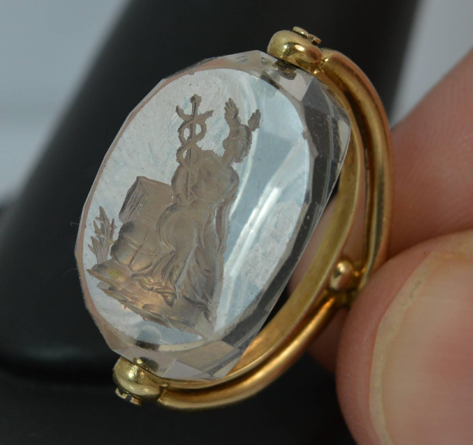 Victorian 15 Carat Gold and Rock Crystal Hermes God Intaglio Swivel Pendant 6