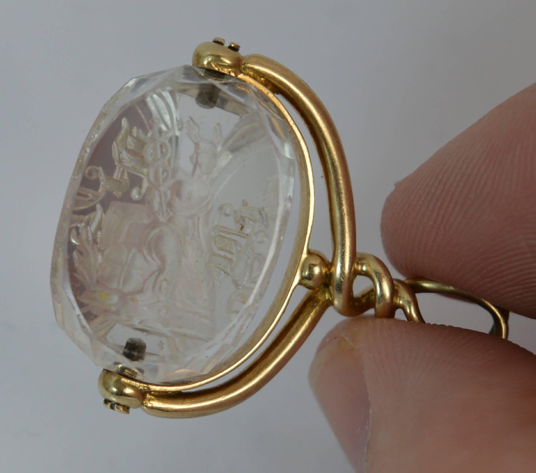 George III Victorian 15 Carat Gold and Rock Crystal Hermes God Intaglio Swivel Pendant