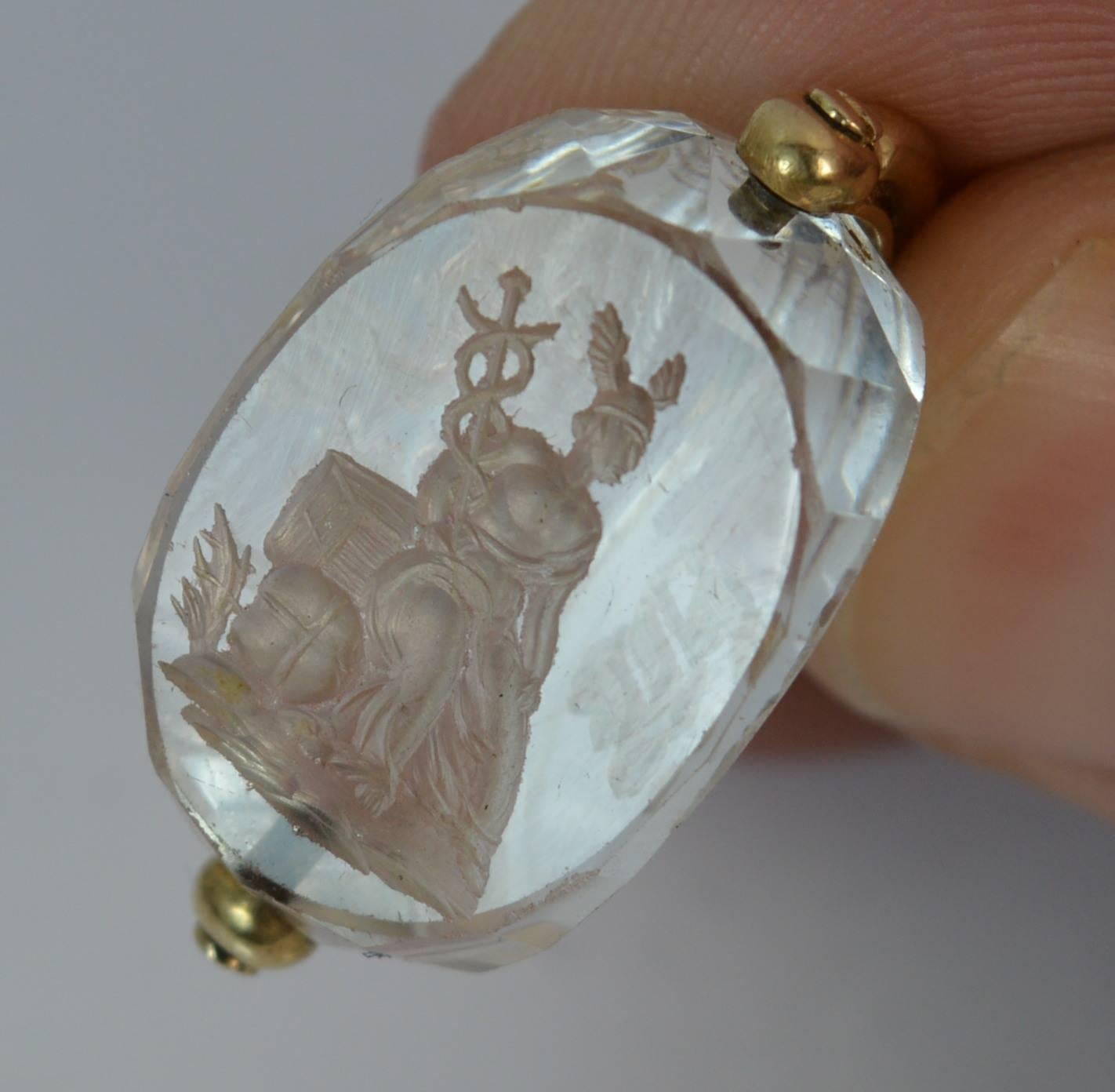 Victorian 15 Carat Gold and Rock Crystal Hermes God Intaglio Swivel Pendant In Excellent Condition In St Helens, GB