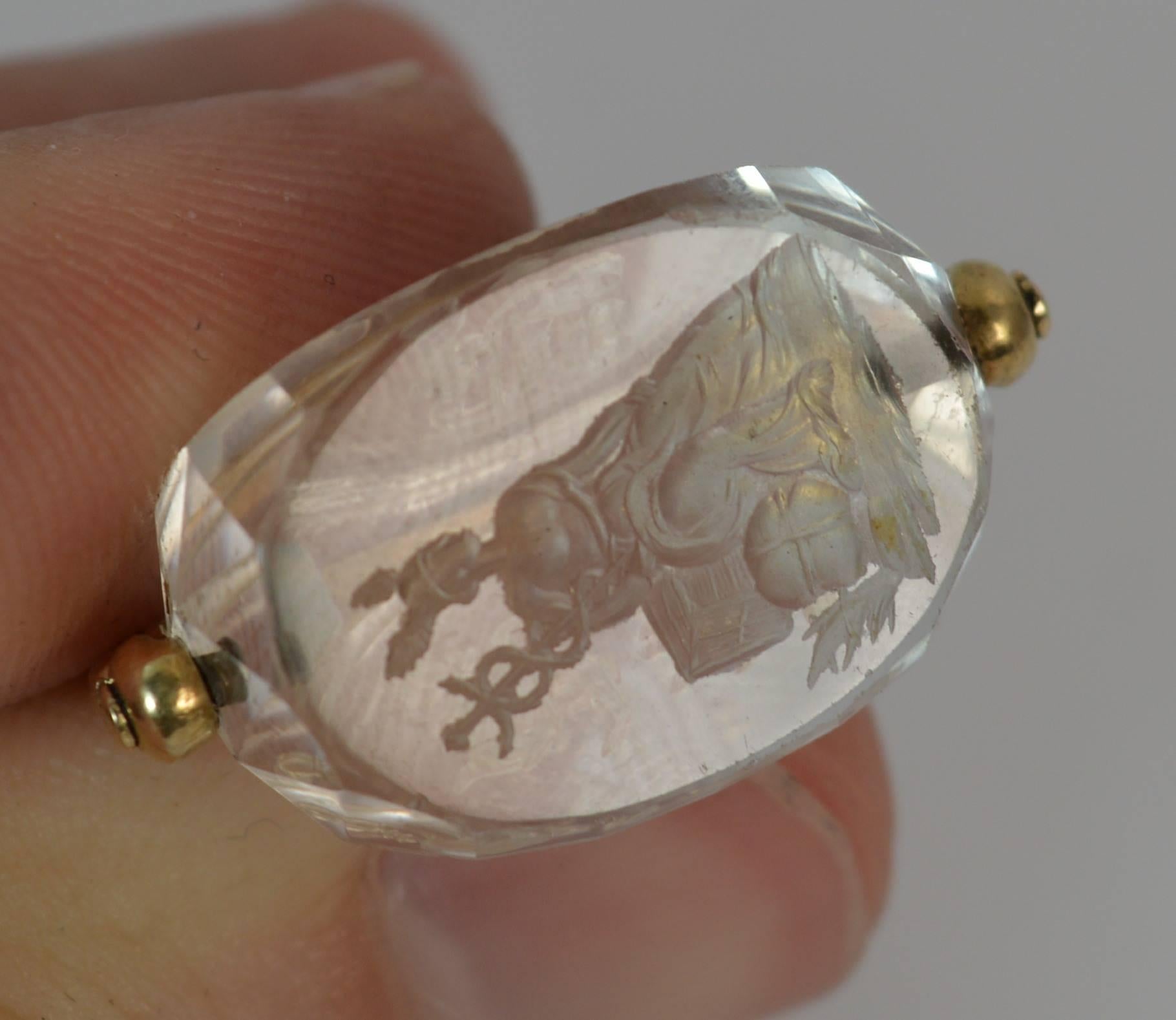 Victorian 15 Carat Gold and Rock Crystal Hermes God Intaglio Swivel Pendant 3