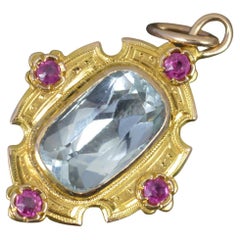 Victorian 15 Carat Gold Aquamarine and Ruby Pendant