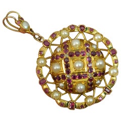 Victorian 15 Carat Gold Burmese Ruby Diamond Pearl Pendant