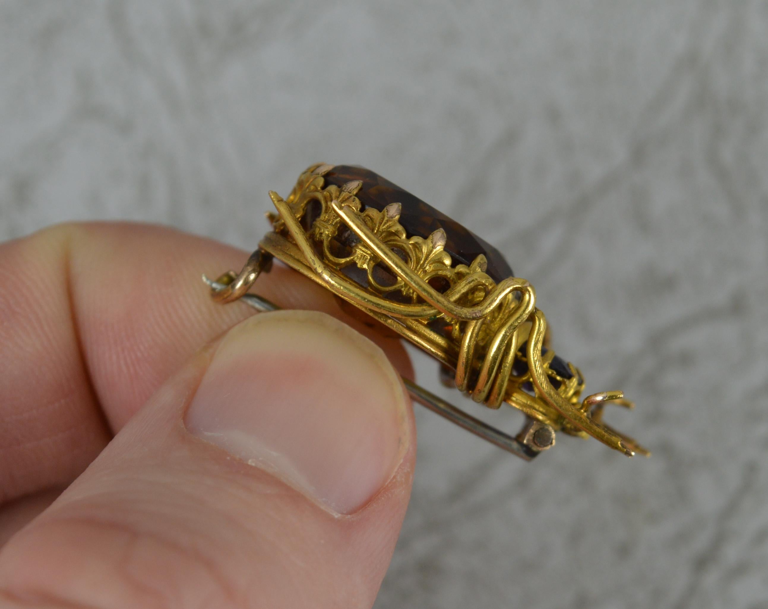 Victorian 15 Carat Gold Citrine and Amethyst Beetle Insect Brooch 1