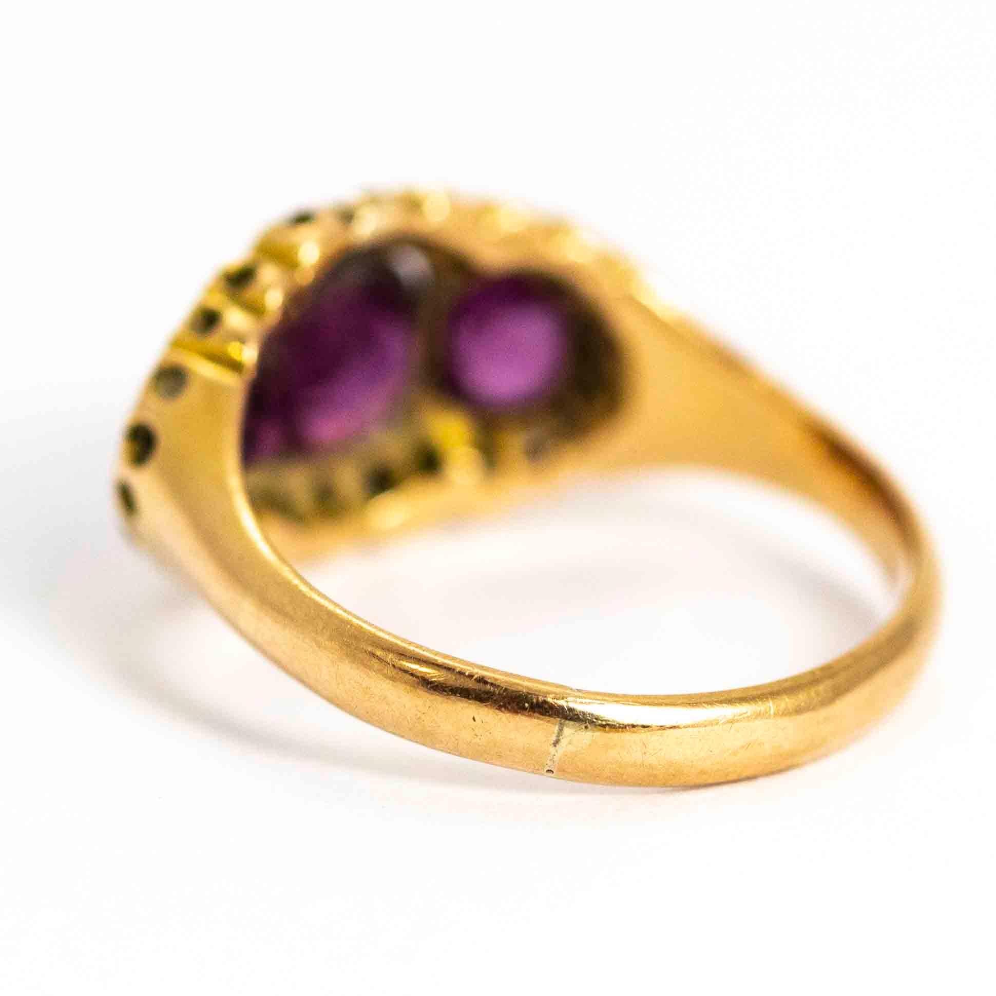 High Victorian Victorian 15 Carat Gold Garnet and Diamond Ring