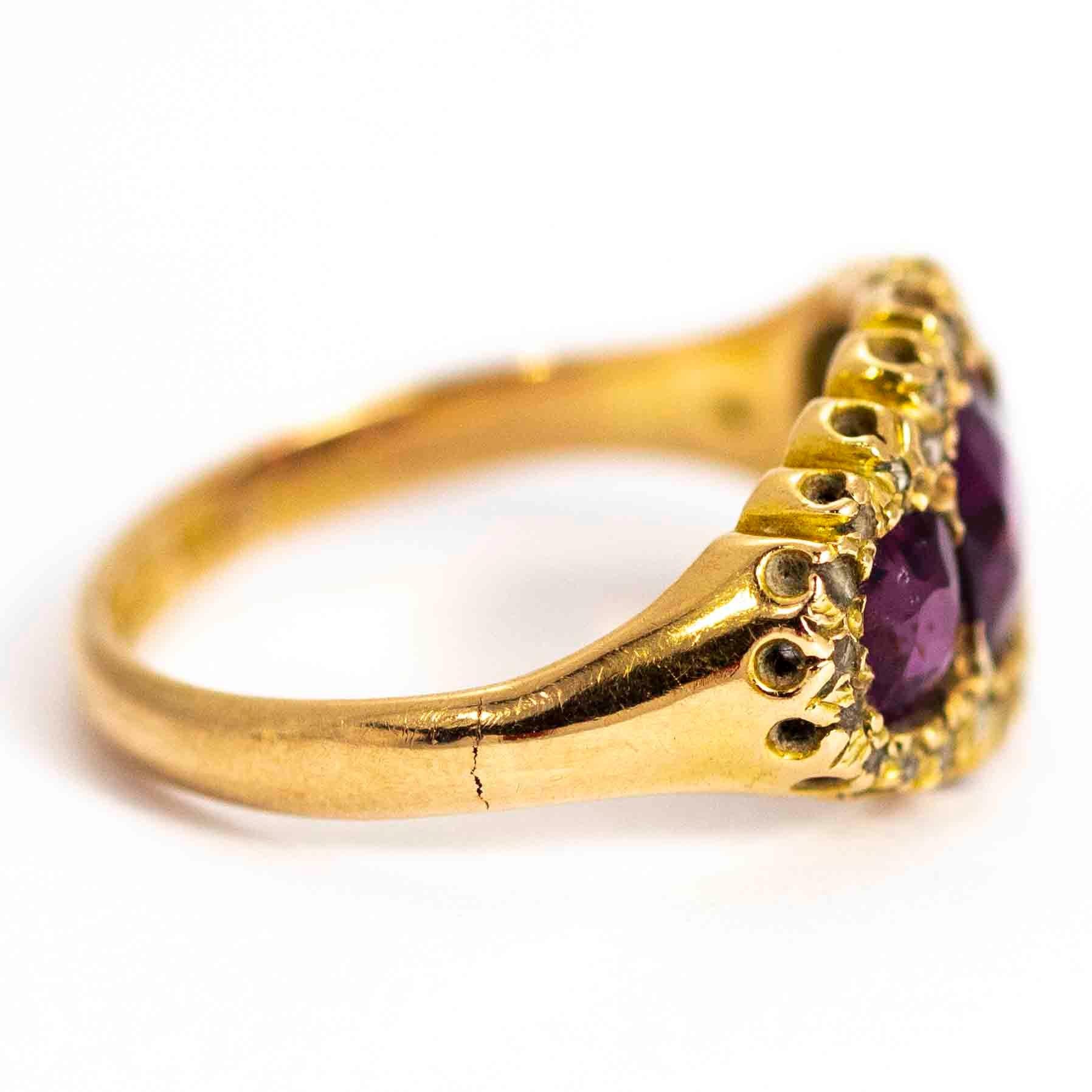 Victorian 15 Carat Gold Garnet and Diamond Ring In Good Condition In Chipping Campden, GB