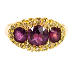 Antique Victorian 15 Carat Gold Garnet and Diamond Ring