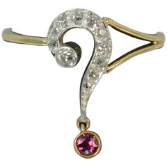 Victorian 15 Carat Gold Old Cut Diamond and Ruby Question Mark Ring
