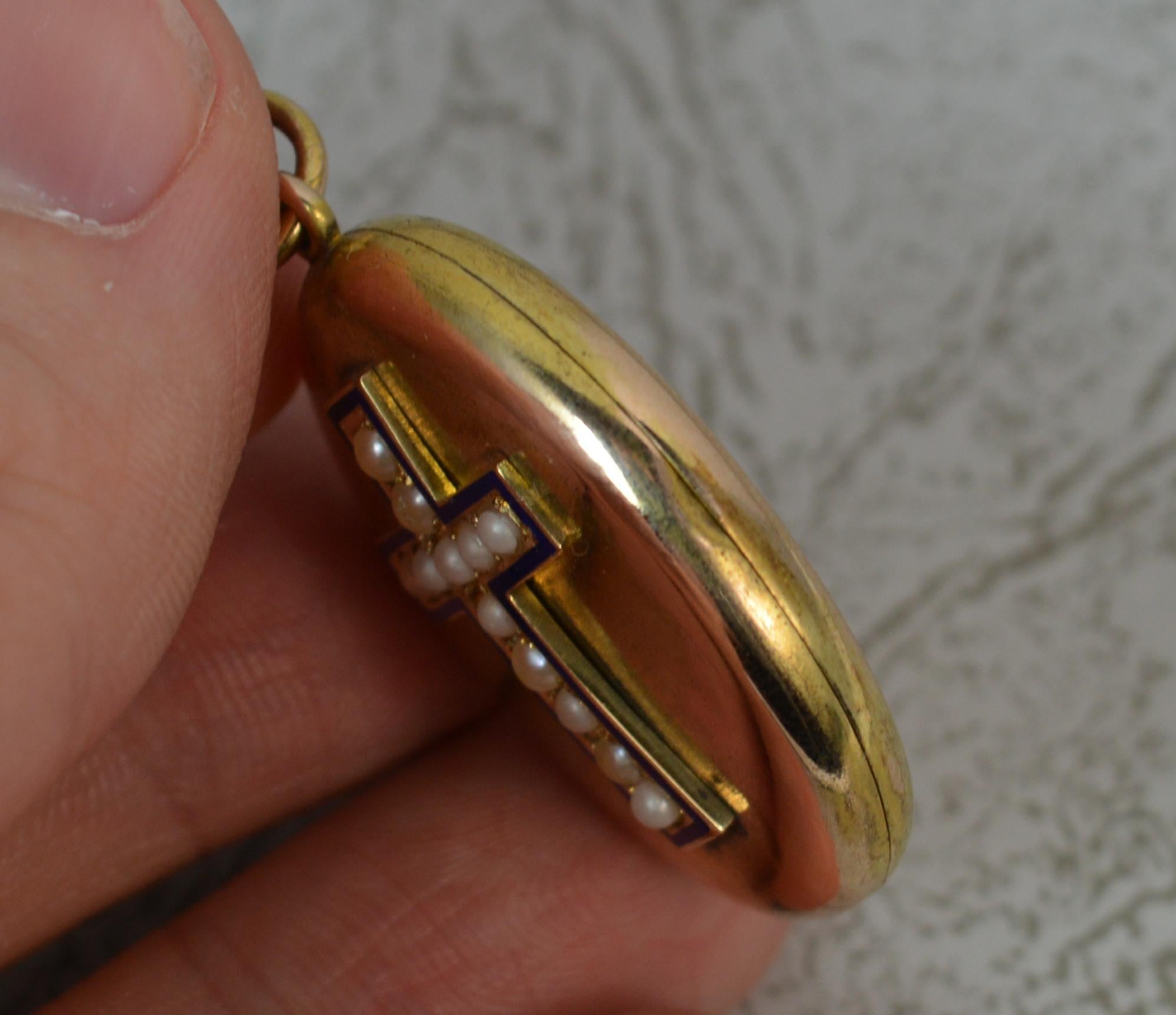 Victorian 15 Carat Gold Pearl and Enamel Cross Locket Pendant 1