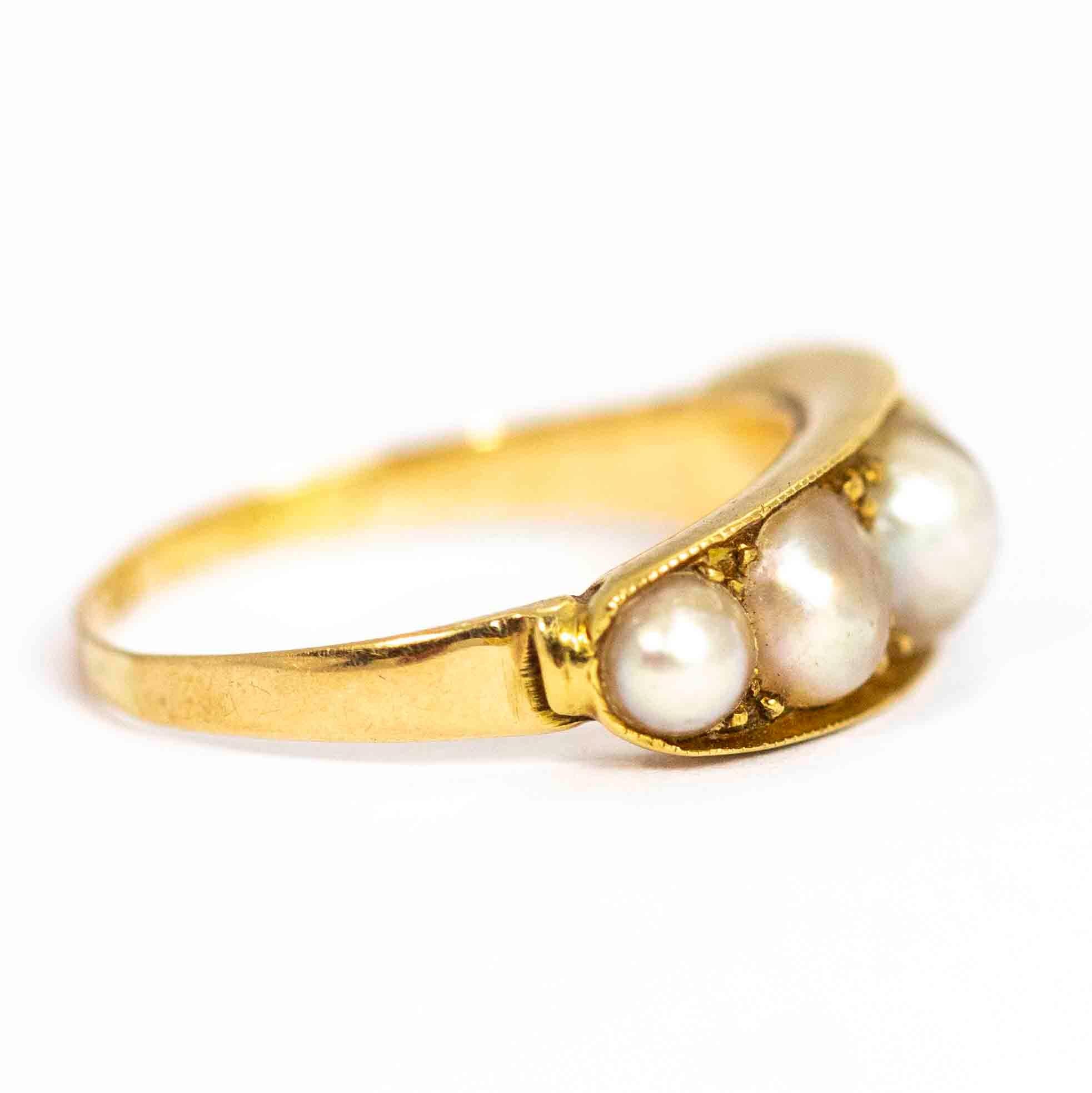 Victorian 15 Carat Gold Pearl Five-Stone Ring 1