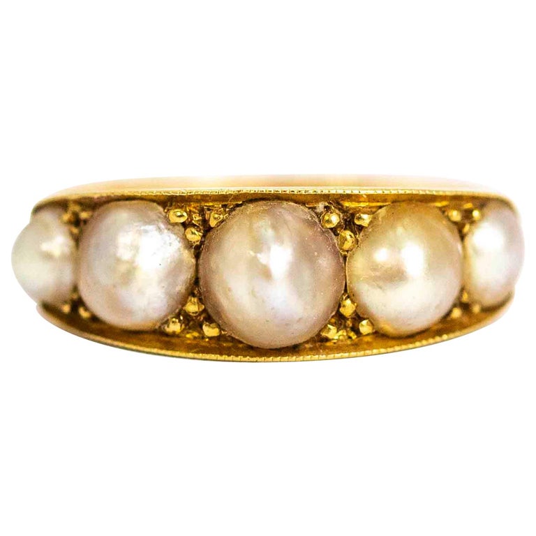 Antique Victorian 9 Carat Gold Pearl Five-Stone Ring