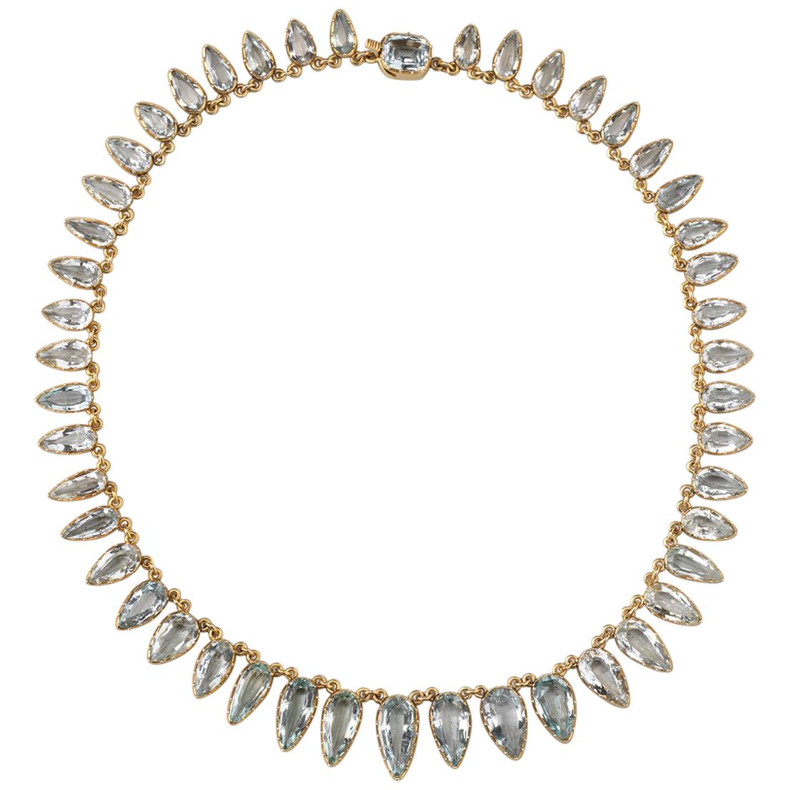 Victorian 15 Carat Gold Rivière Necklace with Aquamarines For Sale