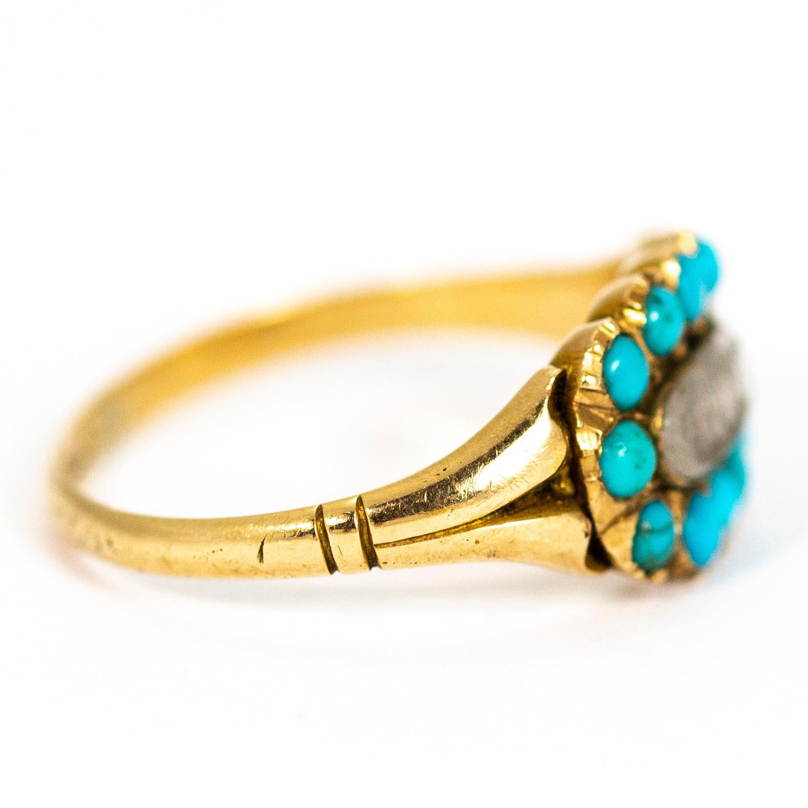 Victorian 15 Carat Gold Turquoise Mourning Ring In Good Condition In Chipping Campden, GB