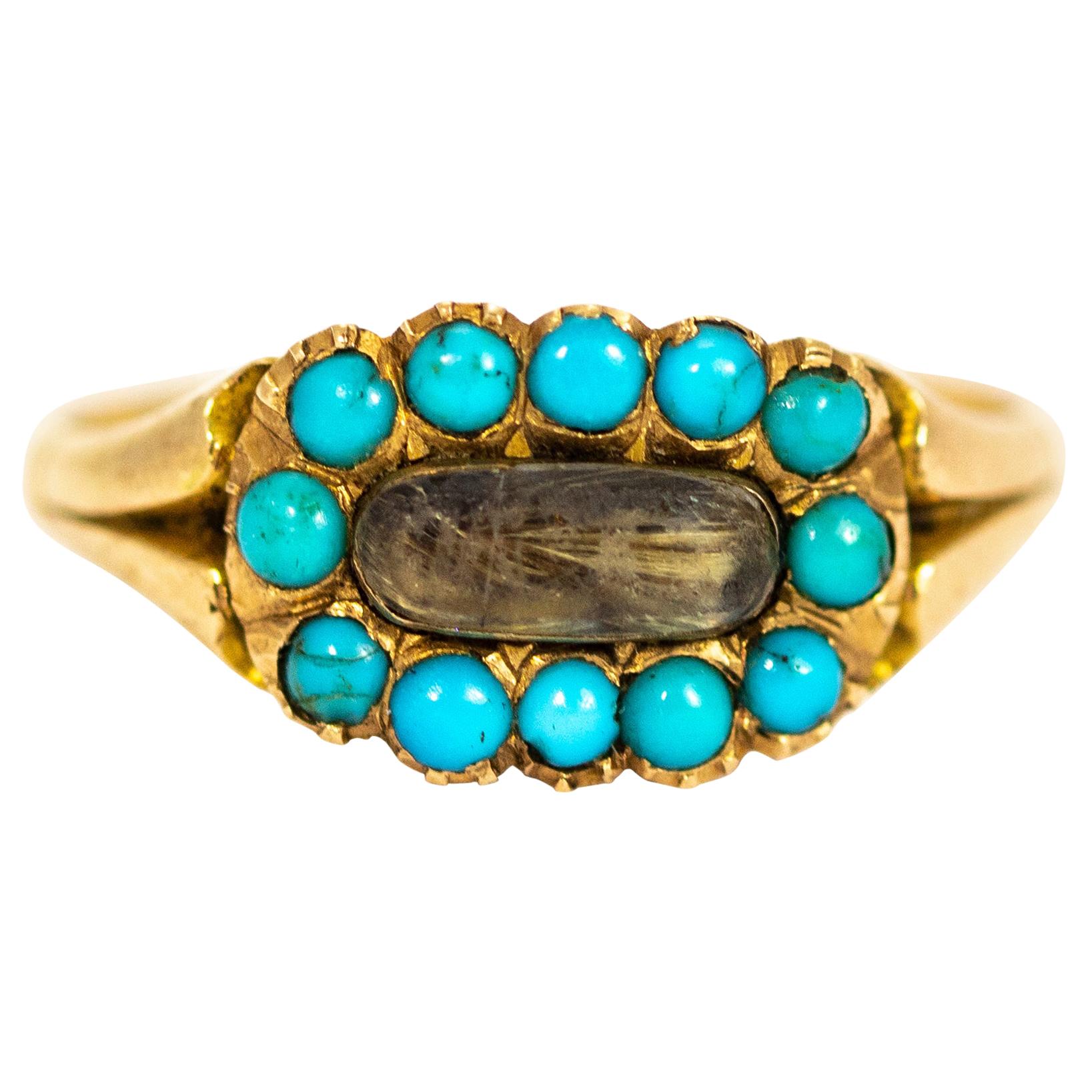 Victorian 15 Carat Gold Turquoise Mourning Ring