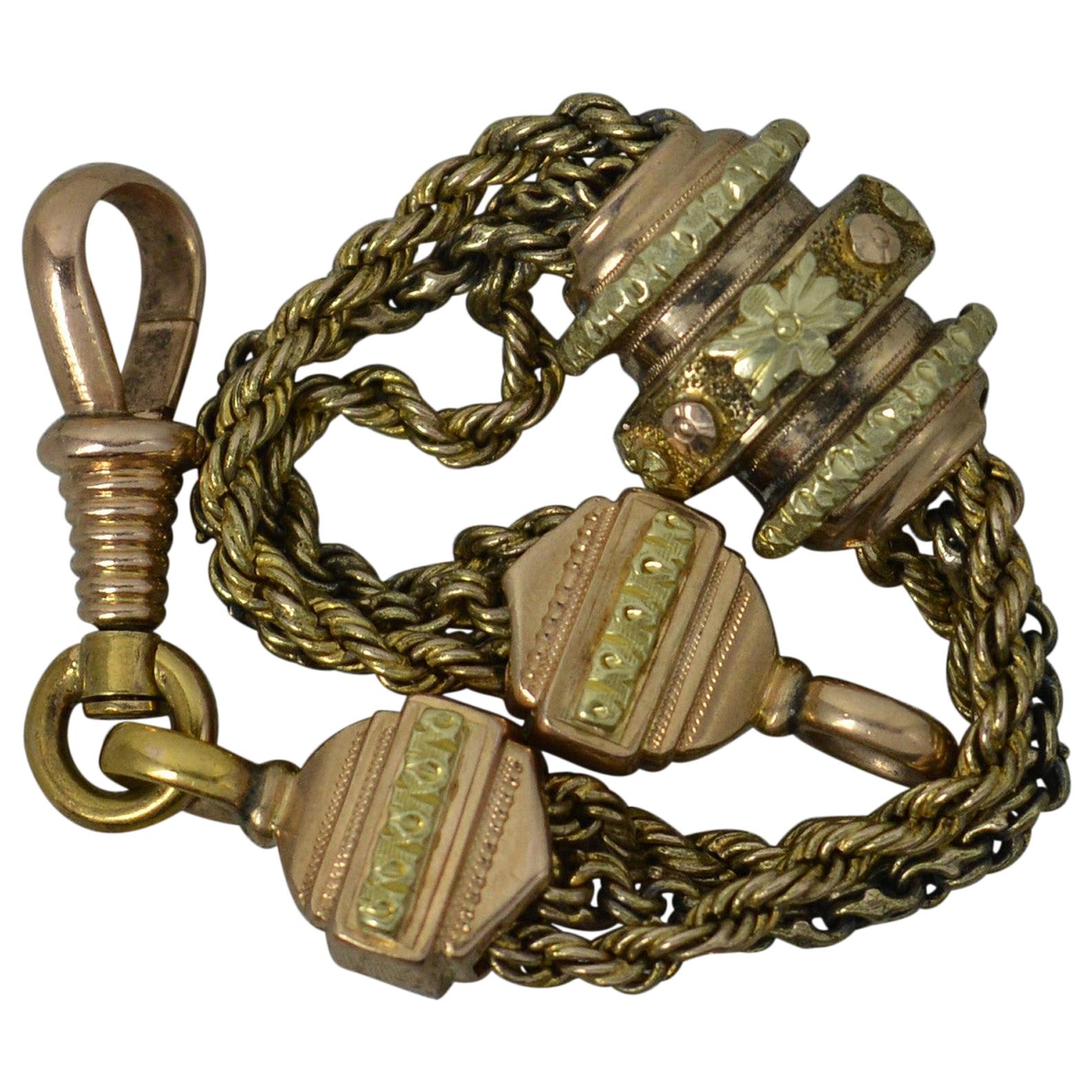 Victorian 15 Carat Gold Two-Tone Fancy Link Albertina Watch Chain Piece