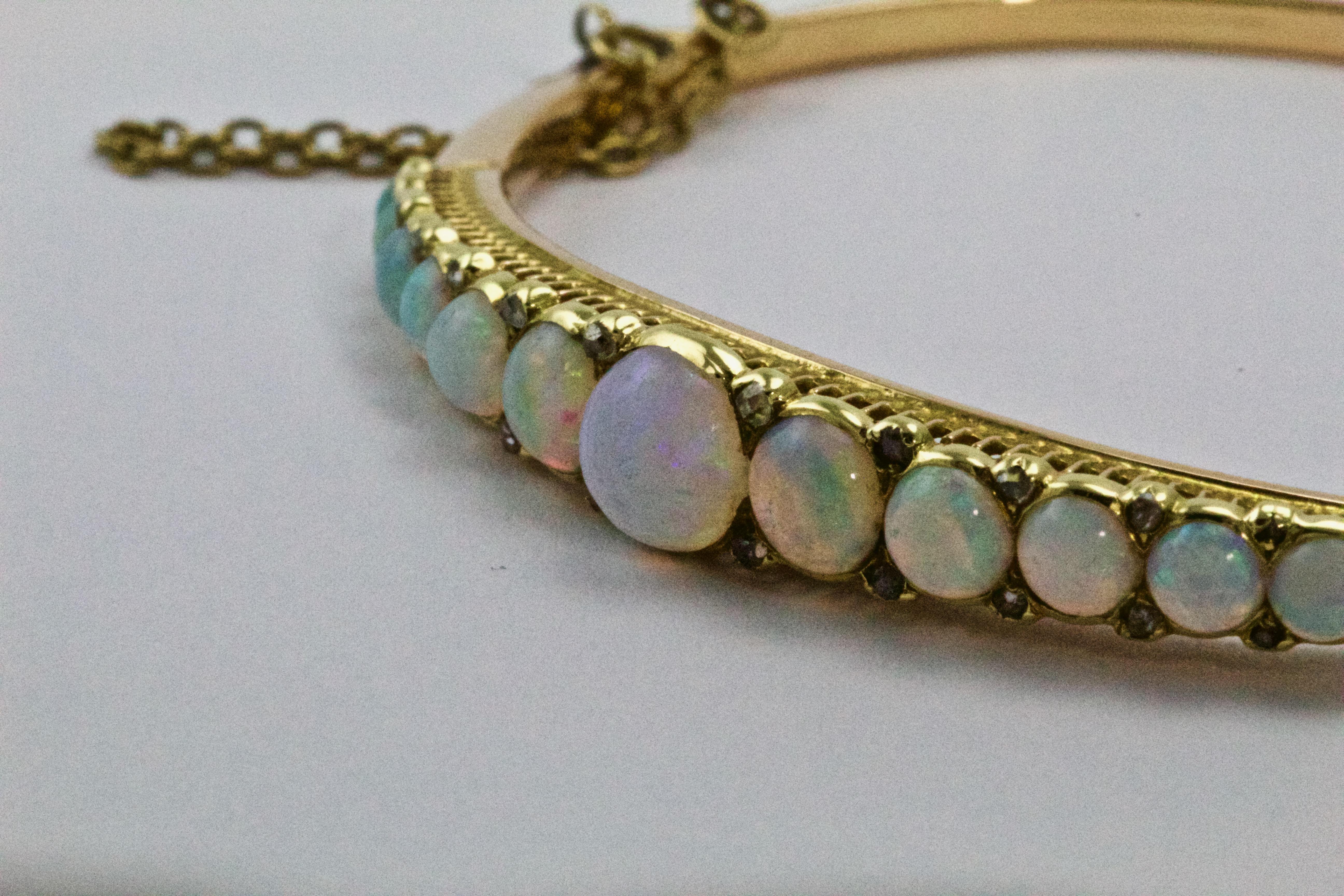 Victorian 15 Carat Opal and Diamond Bangle Bracelet 1
