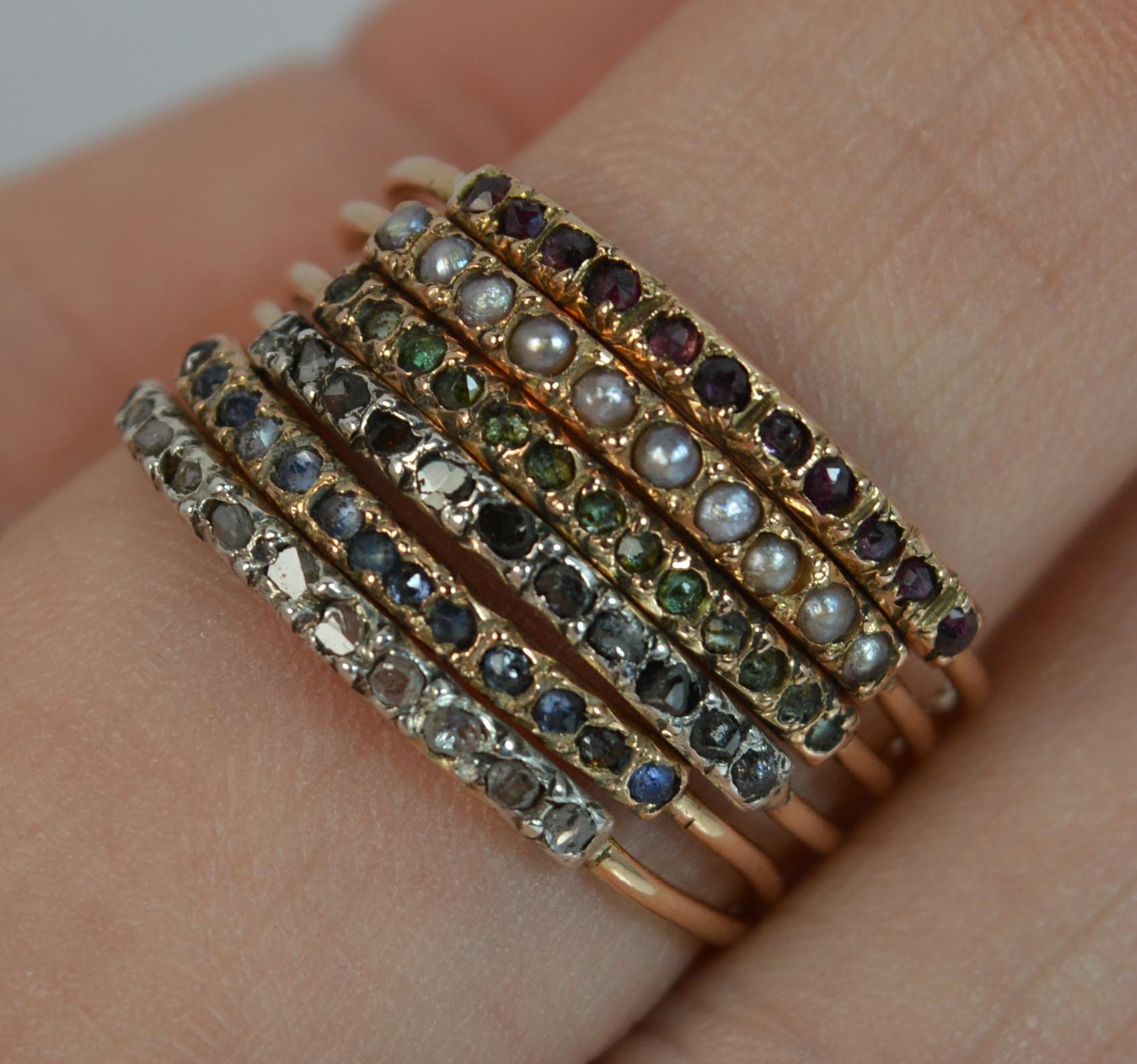 Victorian 15 Carat Rose Gold and Five-Row Diamond Pearl Stack Ring at ...