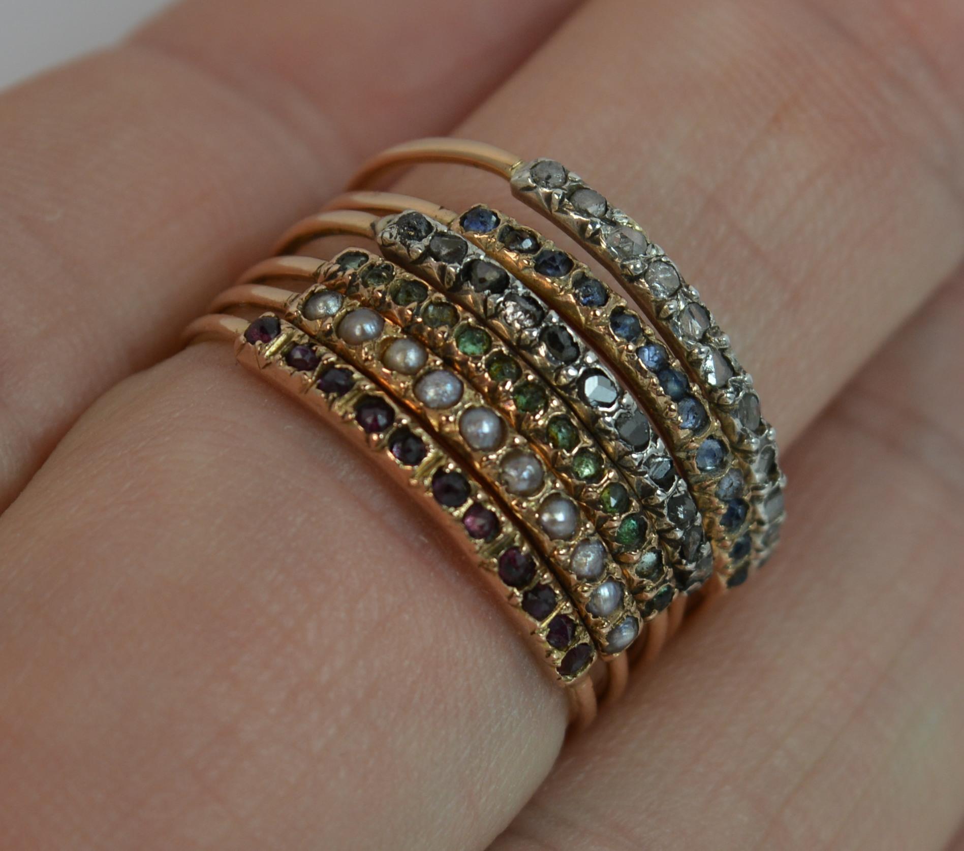 Victorian 15 Carat Rose Gold and Five-Row Diamond Pearl Stack Ring at ...