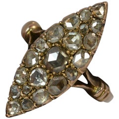 Victorian 15 Carat Rose Gold and Rose Cut Diamond Navette Cluster Ring