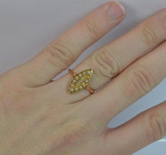 Victorian 15 Carat Rose Gold Diamond and Pearl Marquise Navette Cluster Ring