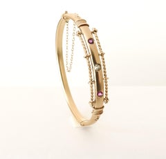 Victorian 15 Carat Yellow Gold Hinged Ruby and Diamond Bangle