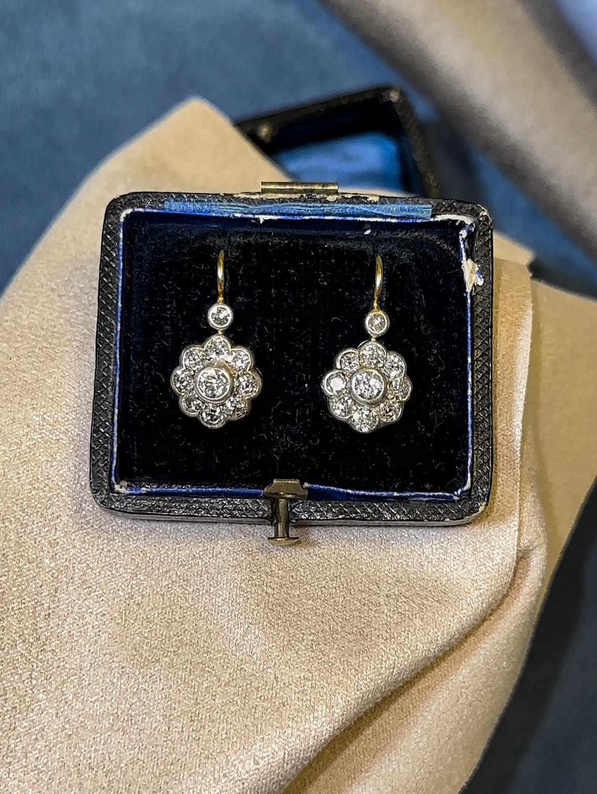 Old European Cut Victorian 1.5 Carats Old Cut Diamond Earrings  For Sale