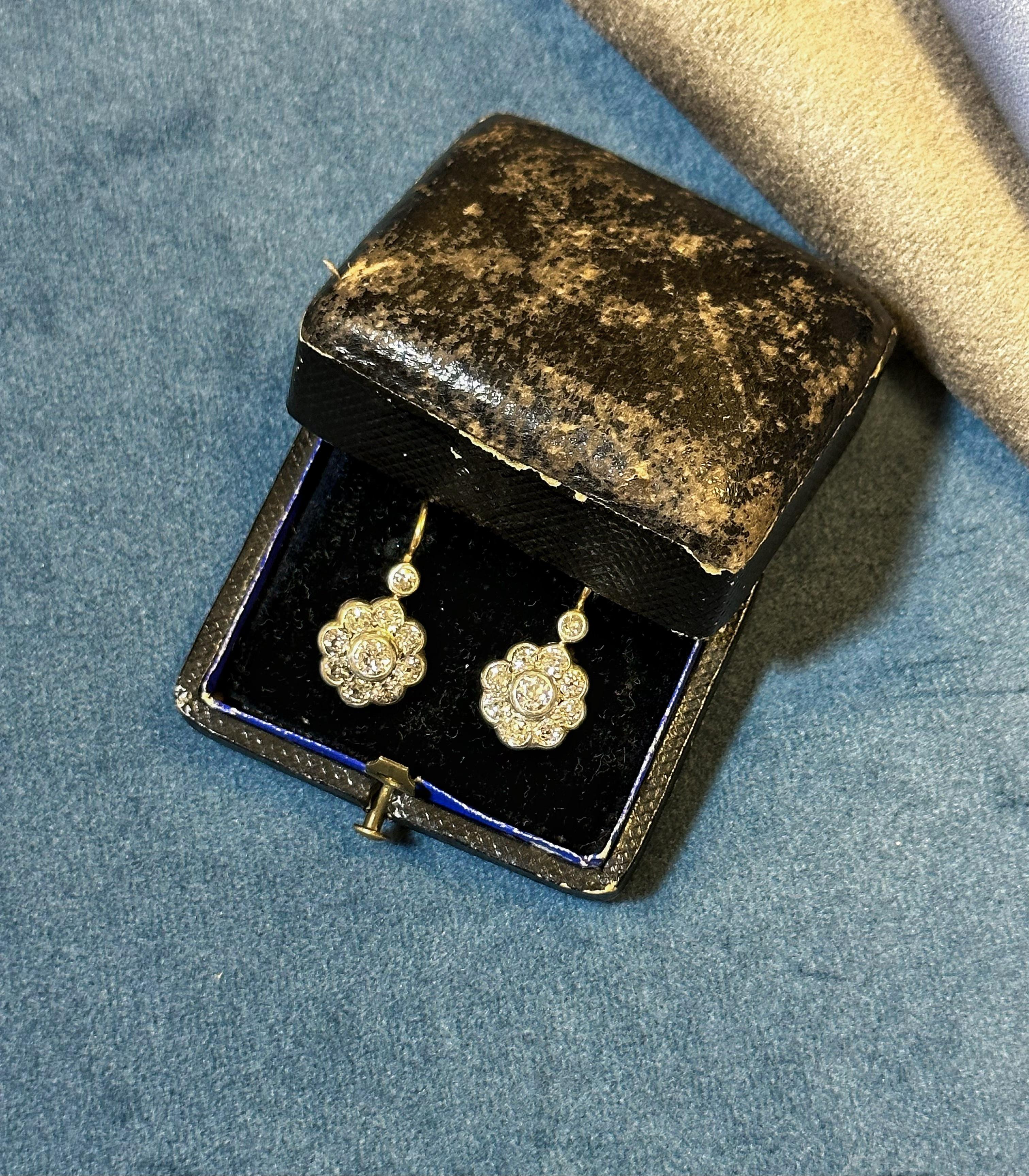Women's or Men's Victorian 1.5 Carats Old Cut Diamond Earrings  For Sale