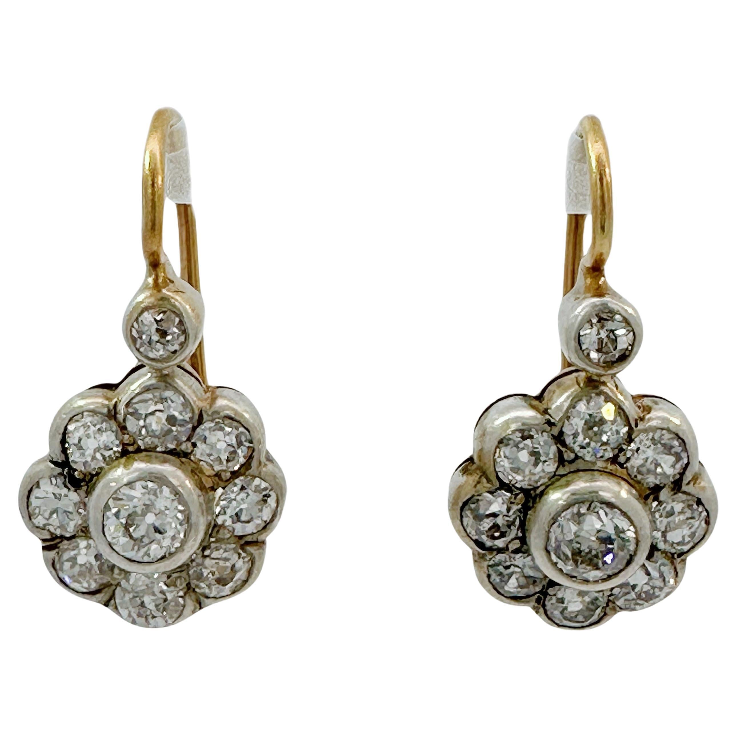 Victorian 1.5 Carats Old Cut Diamond Earrings  For Sale
