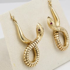 Victorian 15 Carat Solid Gold Rare Coiled Snake Large Sized Earrings