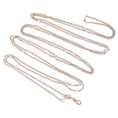 C1890 15 Karat Gold und Naturperlen Uhrenkette Halskette, 67""