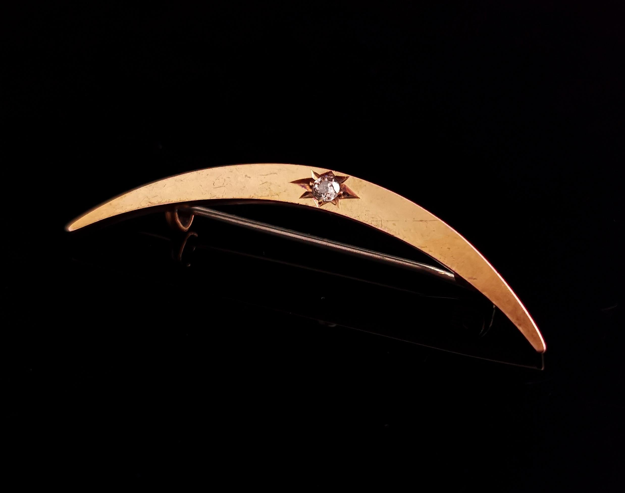 Victorian 15 Karat Gold Diamond Crescent Brooch 4