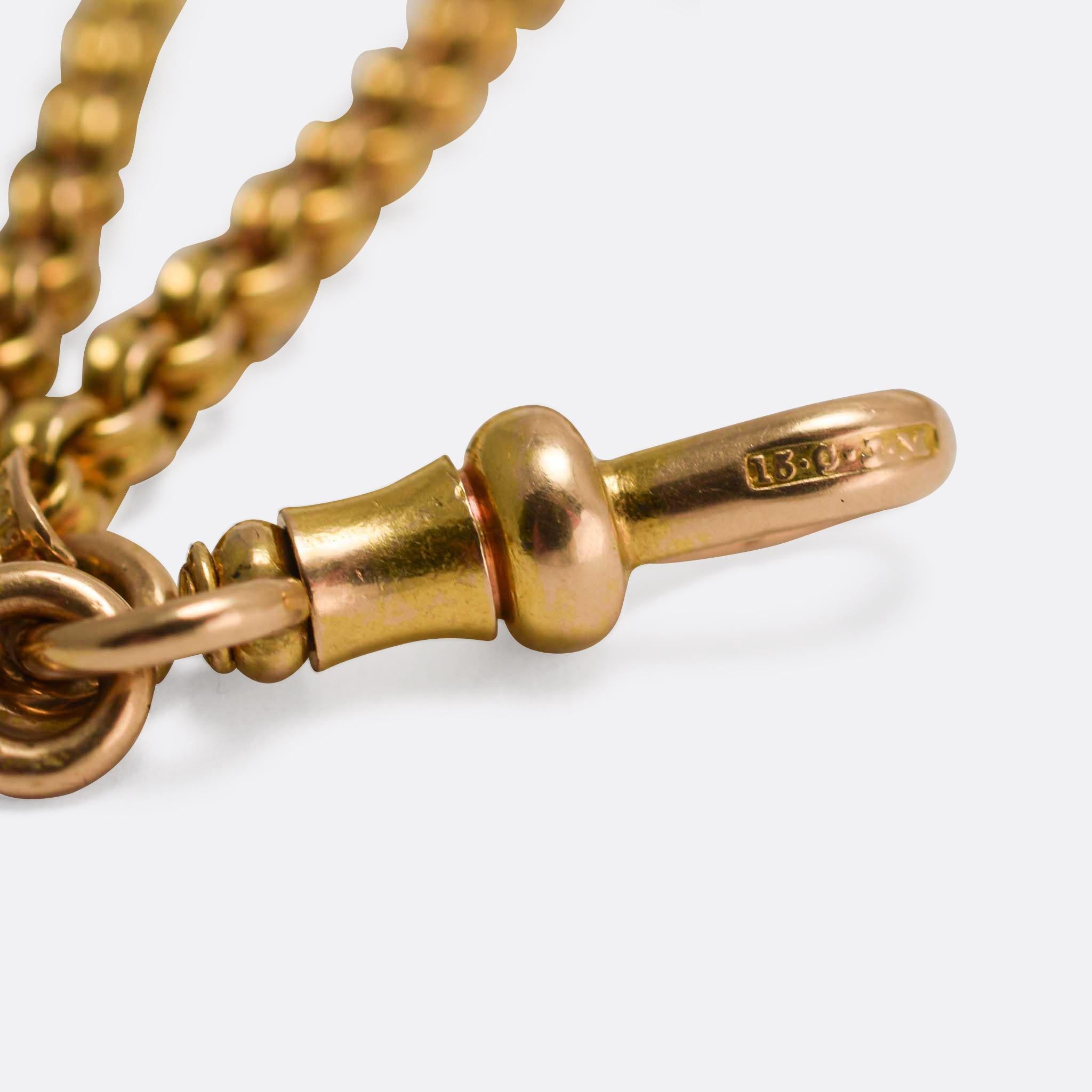 Victorian 15 Karat Gold Guard Chain In Excellent Condition In Sale, Cheshire