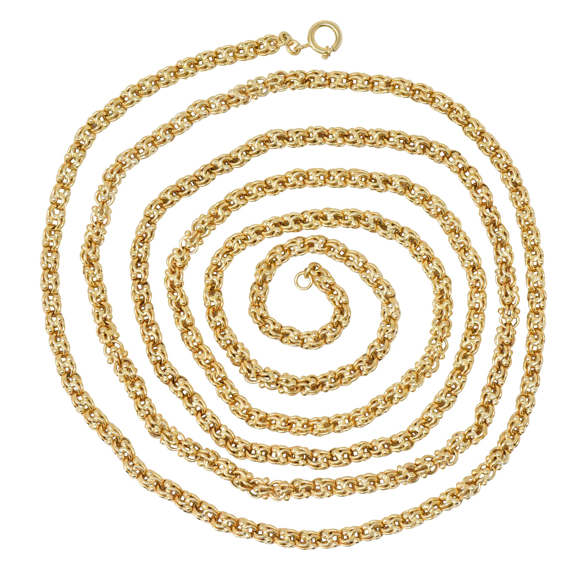 Women's or Men's Victorian 15 Karat Gold Long Chain Necklace