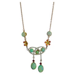 Art Nouveau 18 Karat Gold Opal Necklace, circa 1870s