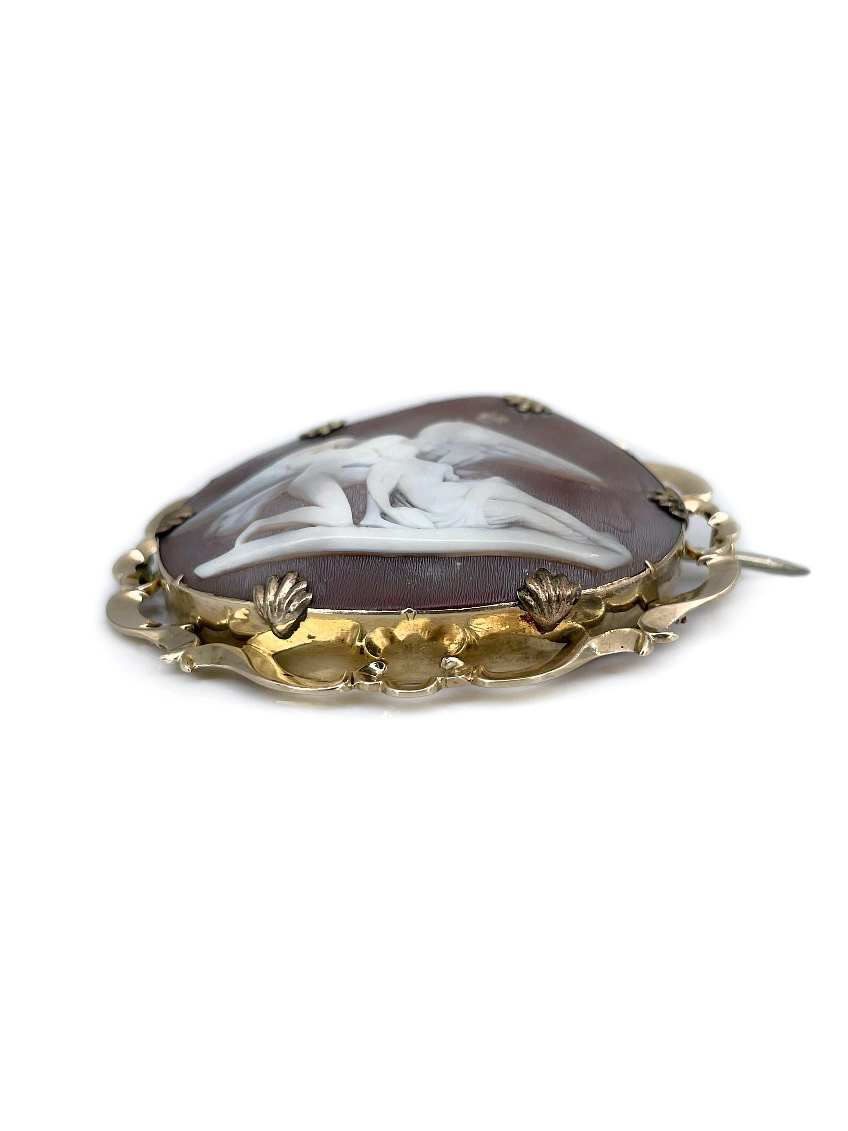 Women's Victorian 15 Karat Gold Psyche And Cupid Shell Cameo Pin Brooch
