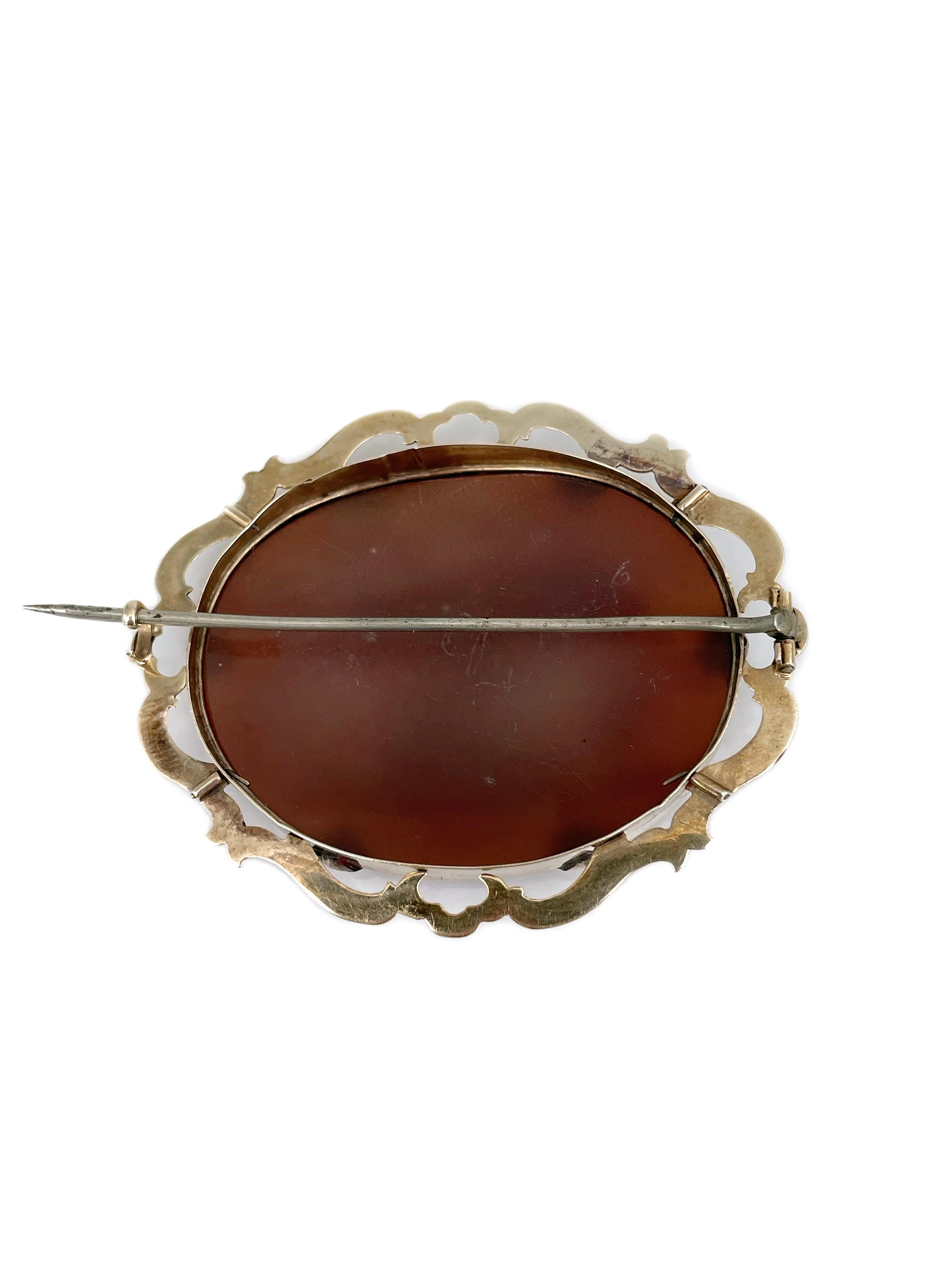 Victorian 15 Karat Gold Psyche And Cupid Shell Cameo Pin Brooch 1