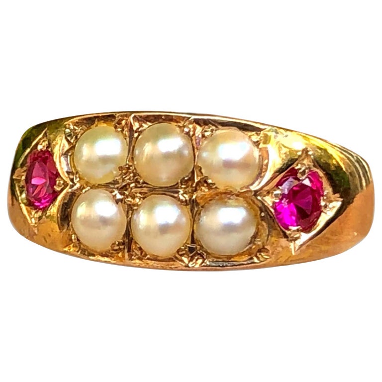 spelen Score Mauve Victorian 15 Karat Gold Ruby and Pearl Antique Ring at 1stDibs | 15 karat  gold ring