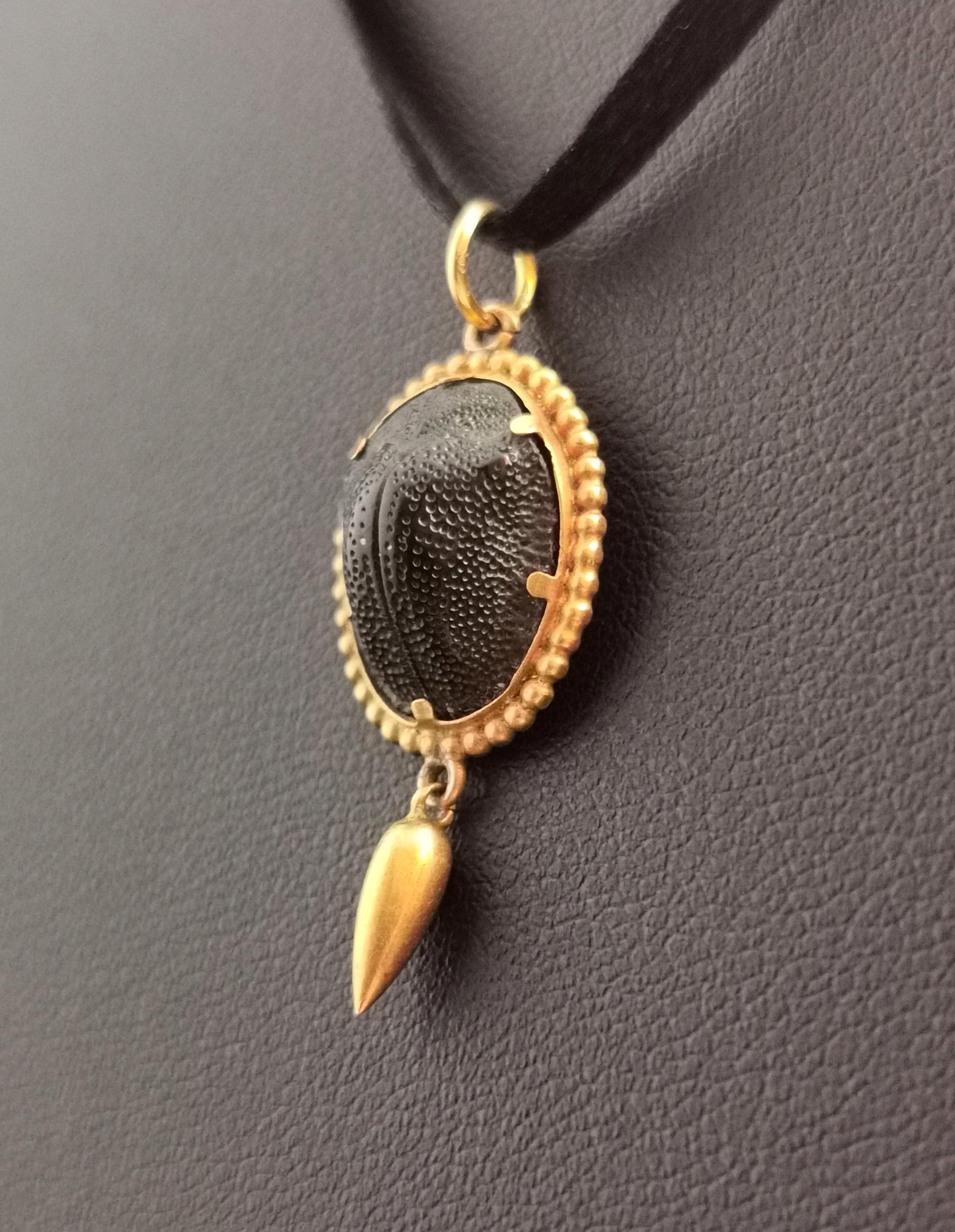 Egyptian Revival Victorian 15 Karat Gold Scarab Beetle Pendant