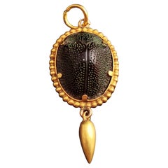Antique Victorian 15 Karat Gold Scarab Beetle Pendant