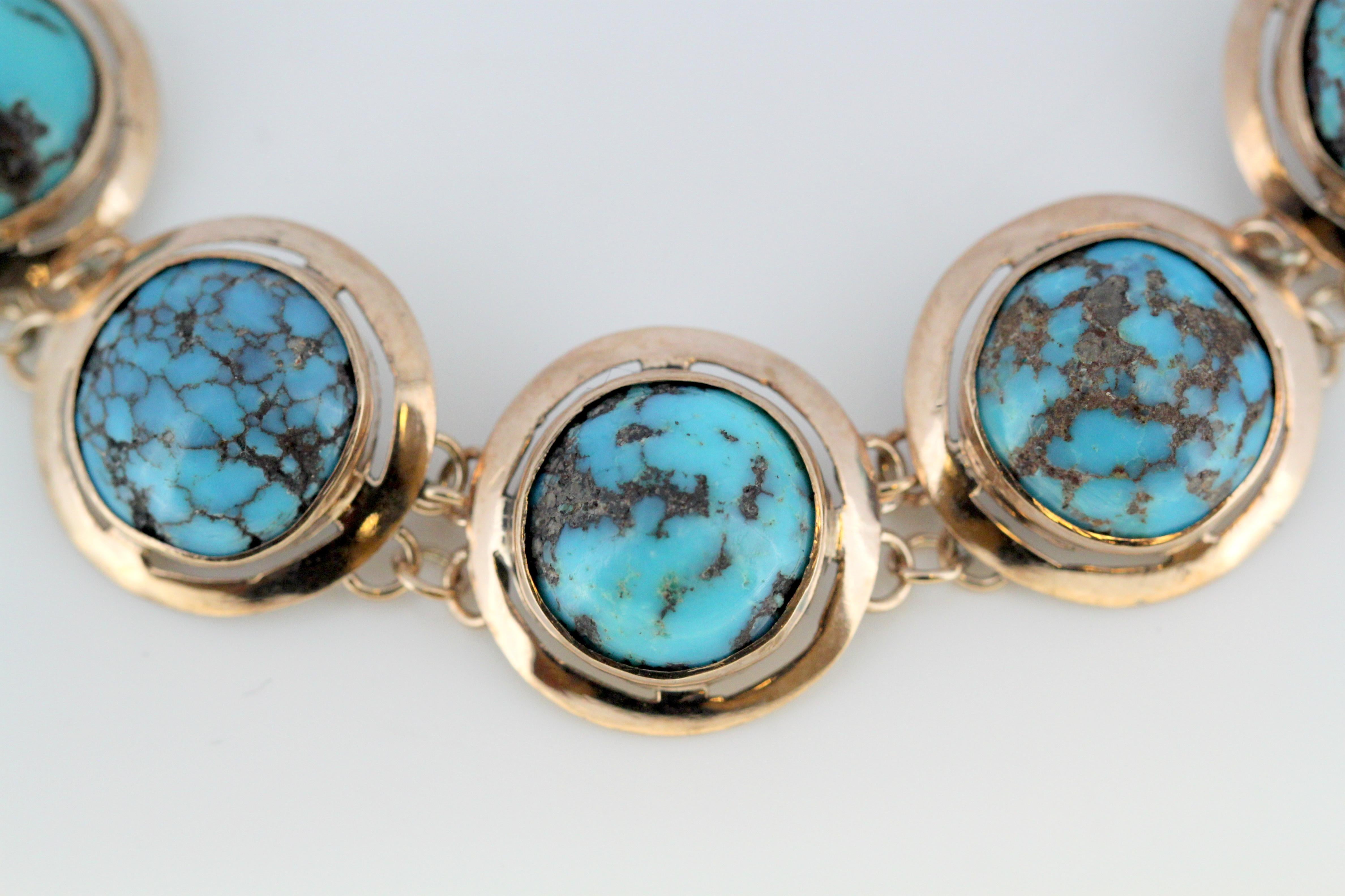 Victorian 15 Karat Rose Gold Ladies Bracelet with Natural Turquoise, circa 1880 In Good Condition In Braintree, GB