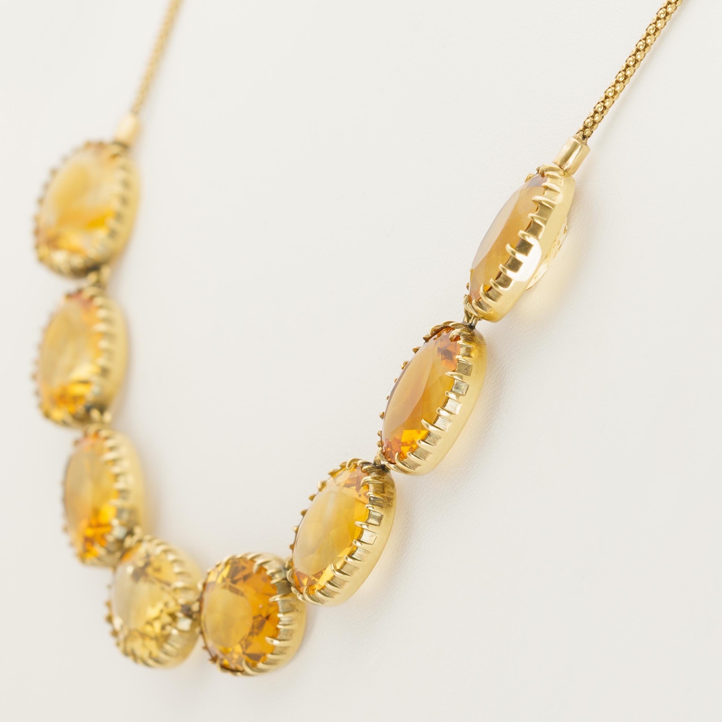 Oval Cut Victorian 15 Karat Yellow Gold and Natural Citrine Rivière  For Sale