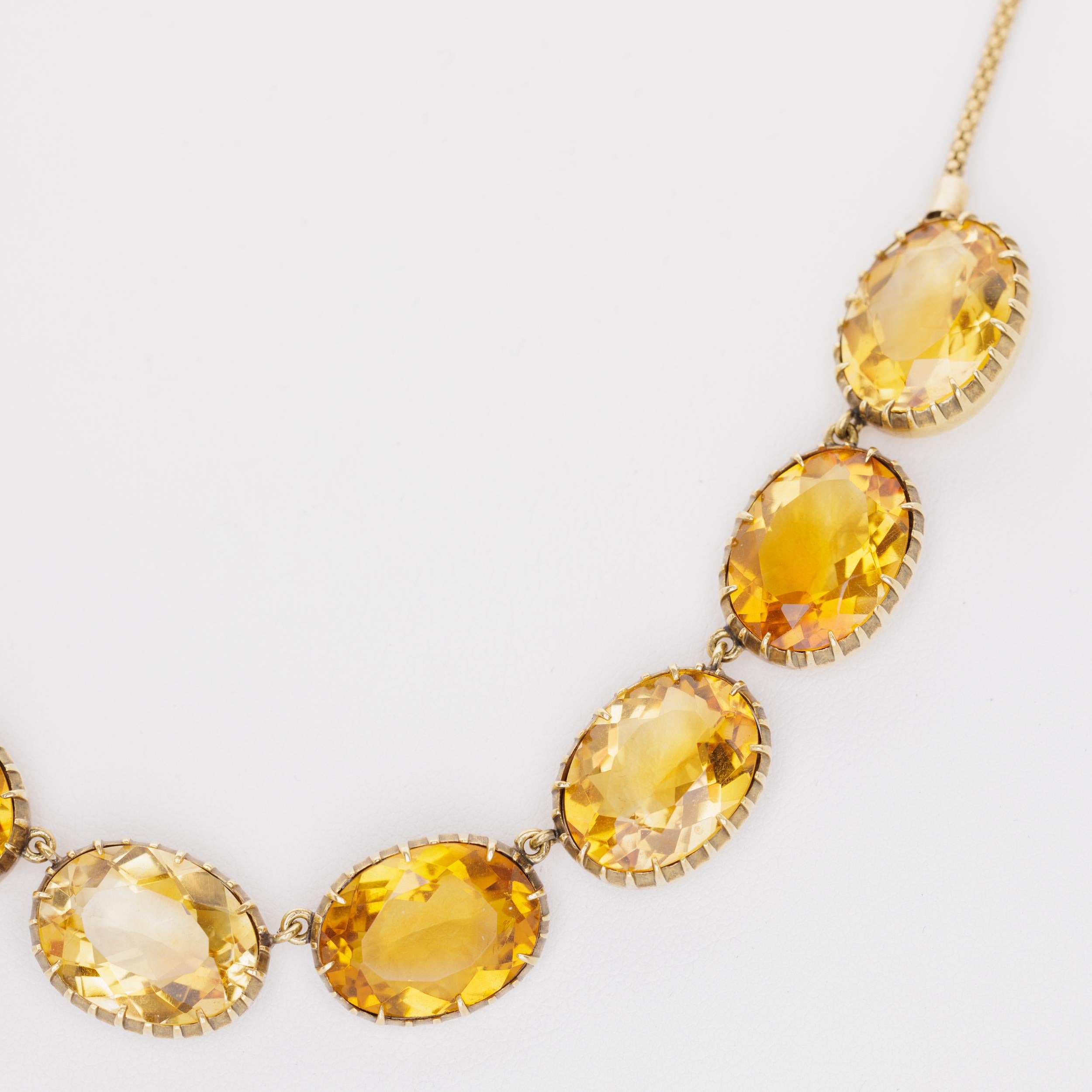 Women's or Men's Victorian 15 Karat Yellow Gold and Natural Citrine Rivière  For Sale