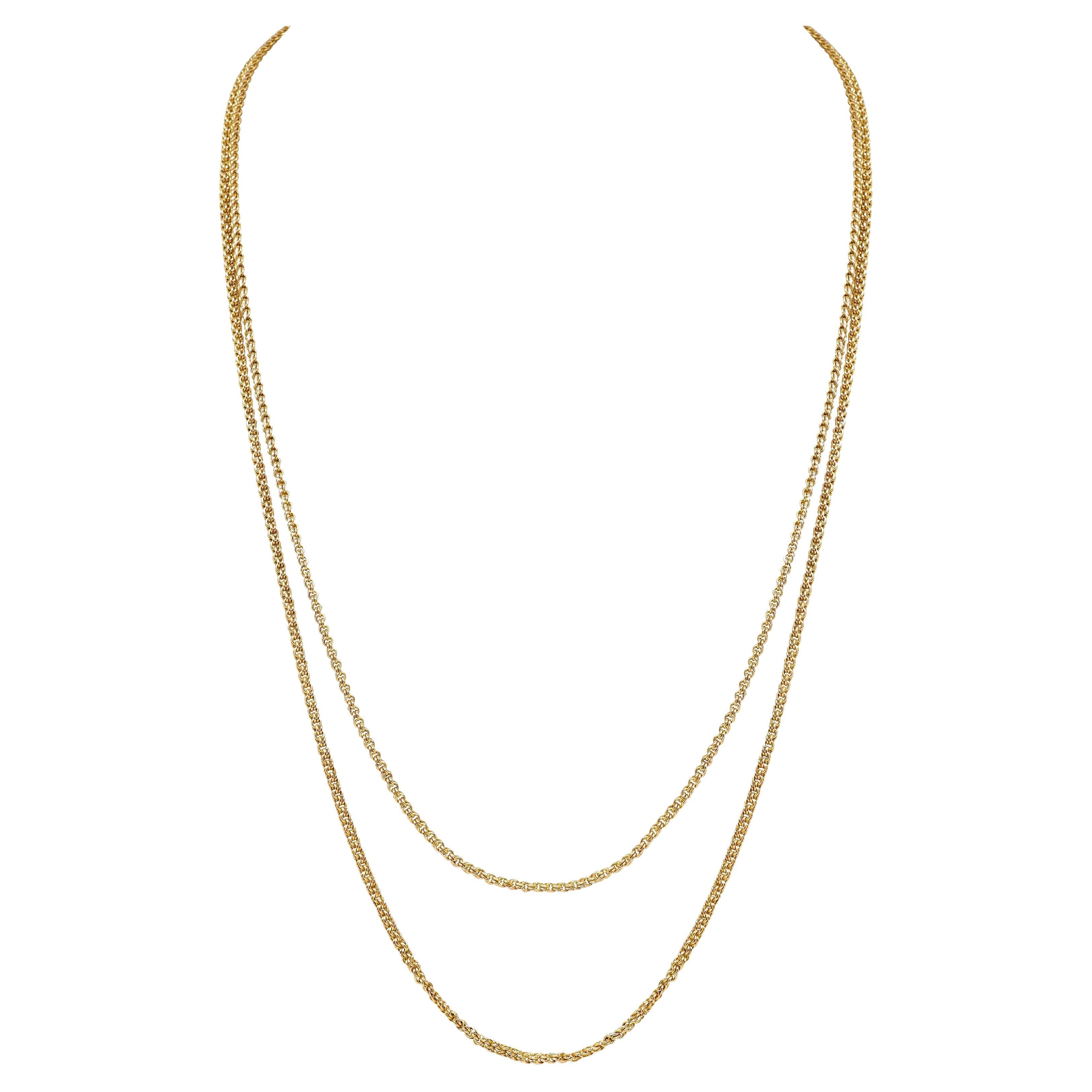 Viktorianische 15 Karat Gelbgold Double Curb Gliederhalskette 60" lange antike Kette Halskette