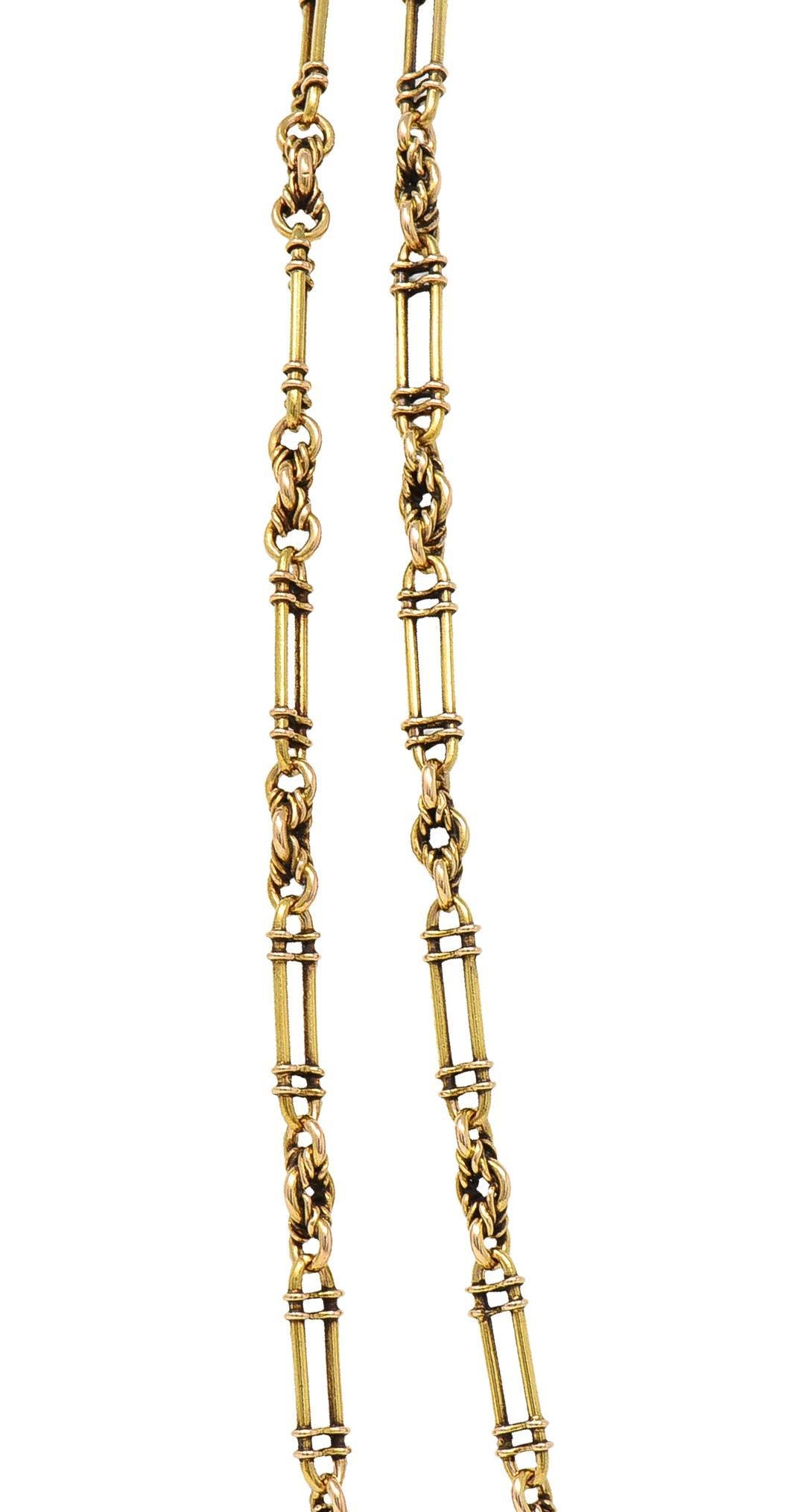 Victorian 15 Karat Yellow Gold Elongated Oval Link Antique Chain Necklace For Sale 5