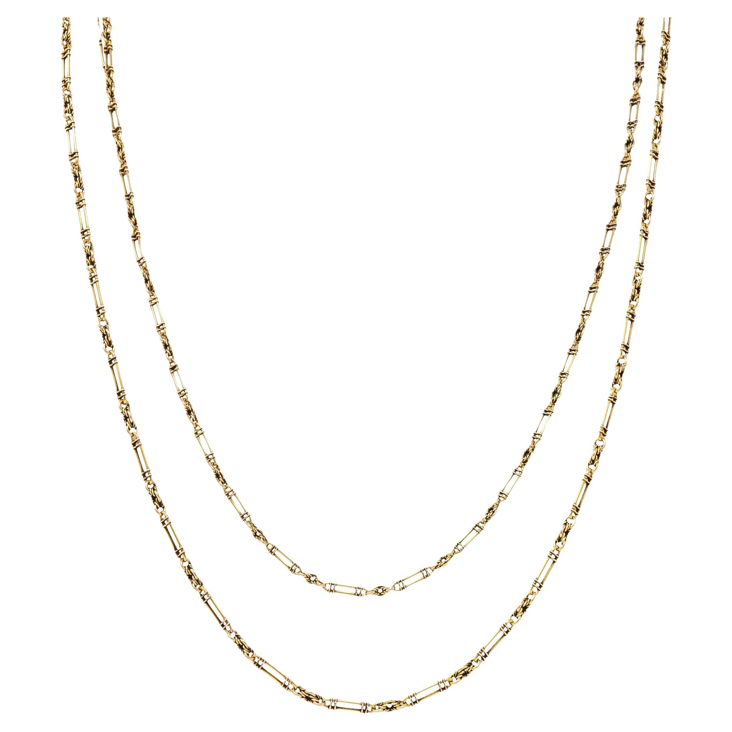 Victorian 15 Karat Yellow Gold Elongated Oval Link Antique Chain Necklace For Sale