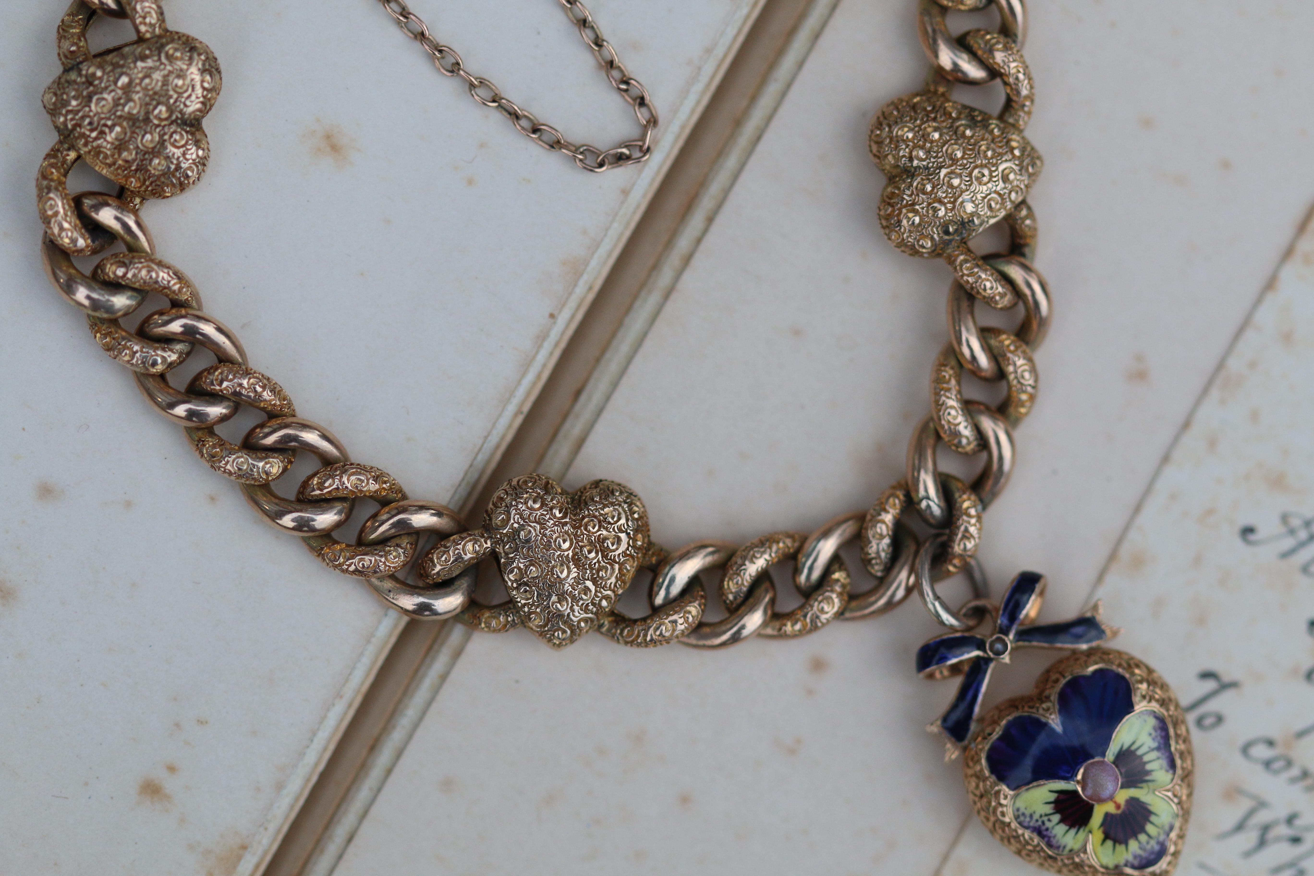Victorian 15 Karat Yellow Gold & Enamel Pansy Bracelet 4
