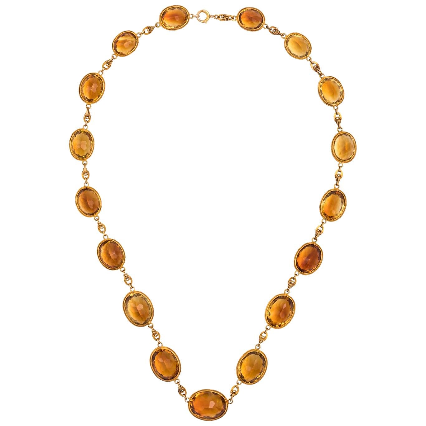 Victorian 15 Karat Yellow Gold Madeira Citrine Riviere Necklace